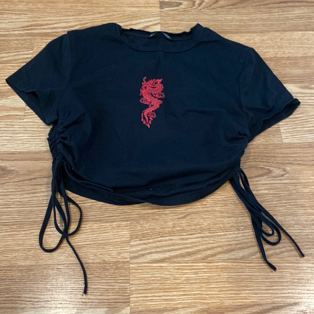 Black SHEIN crop top with dragon design in the middle